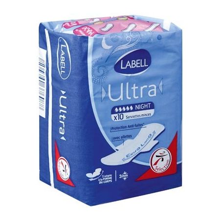 Labell - Serviettes hygiéniques Ultra Max Nuit X10