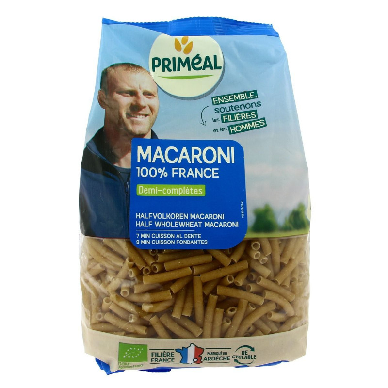 Primeal - Macaronis demi-complets 500g Bio