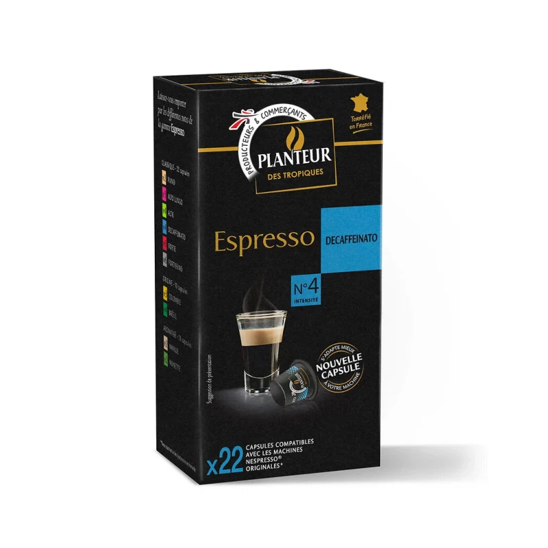 Planteur des Tropiques - Capsules de café moulu Espresso Decaffeinato n°4 x22