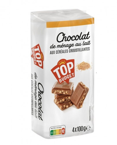 Top Budget - Chocolat lait aux céréales croustillantes 4x100g