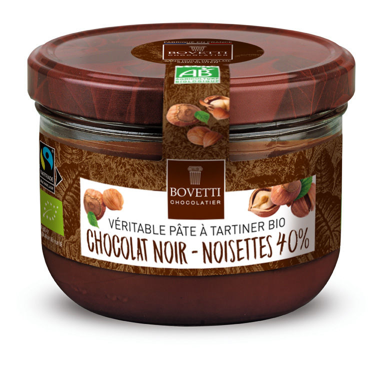 Bovetti - Pâte à tartiner aux noisettes et chocolat noir Bio