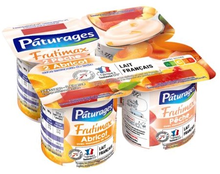 Pâturages - Yaourt Frutimax pêche-abricot avec morceaux de fruits