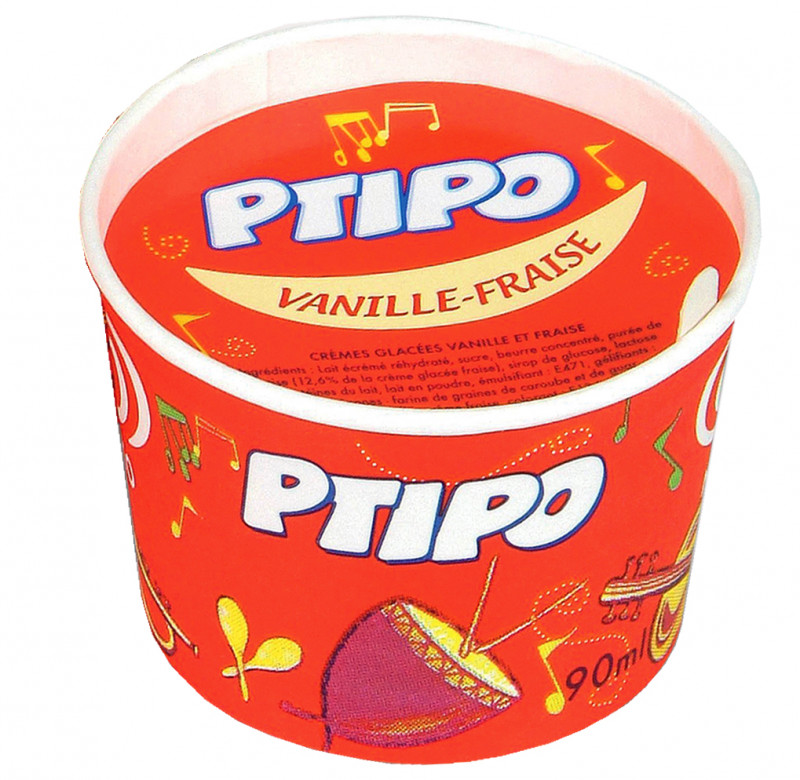 Ptipo - Crème glacée vanille-fraise, chocolat, caramel ou pistache