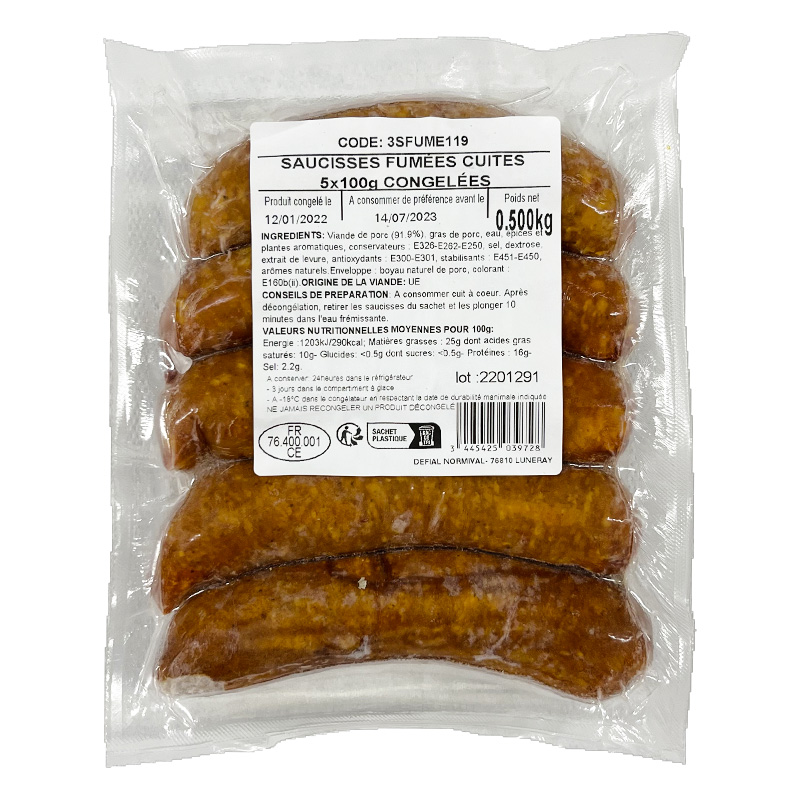 Saucisses cuites fumées - Origine UE