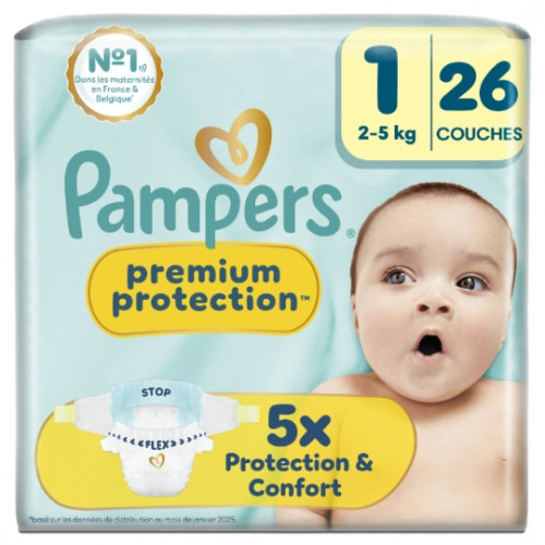 Pampers - Couches Premium Protection T1 2-5kg x26